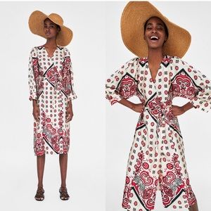 Zara crossover wrap midi dress size small